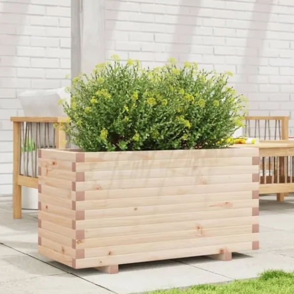 Online Plantekasse i massivt fyrretræ - Robust design til blomster | Størrelse: 90x40x49,5 cm Plantningsbænke