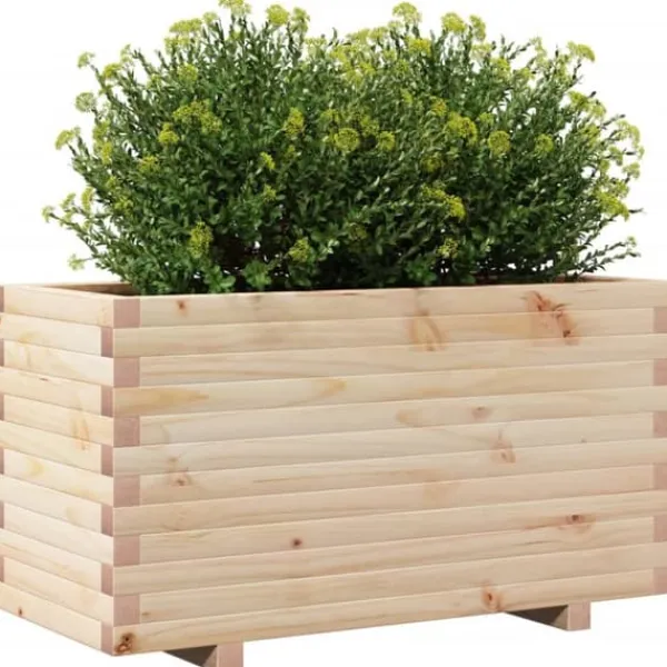 Online Plantekasse i massivt fyrretræ - Robust design til blomster | Størrelse: 90x40x49,5 cm Plantningsbænke
