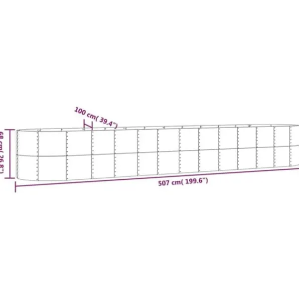 Discount Plantekasse i pulverlakeret stål - Højbed til haven | Størrelse: 507x100x68 cm | Farve: Sølv Plantningsbænke