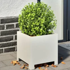 Krukker & Plantebeholdere^Plantekasse i stål - Vejrbestandig og slidstærk | Størrelse: 30x30x30 cm | Farve: Hvid