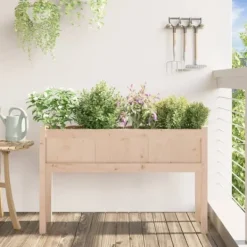 Outlet Plantekasse med ben i massivt fyrretræ - Perfekt til haven | Størrelse: 110x31x70 cm Plantningsbænke