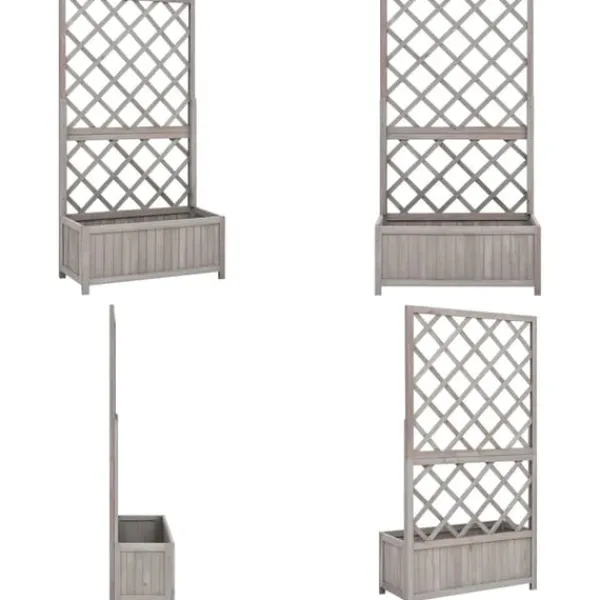 Krukker & Plantebeholdere^Plantekasse med espalier 70x30x135 cm massivt fyrretræ grå - Plantekasse - Plantekasser - Home & Living