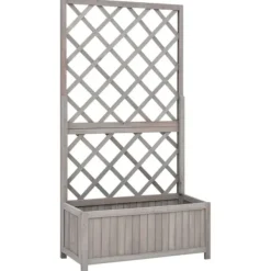 Krukker & Plantebeholdere^Plantekasse med espalier 70x30x135 cm massivt fyrretræ grå - Plantekasse - Plantekasser - Home & Living