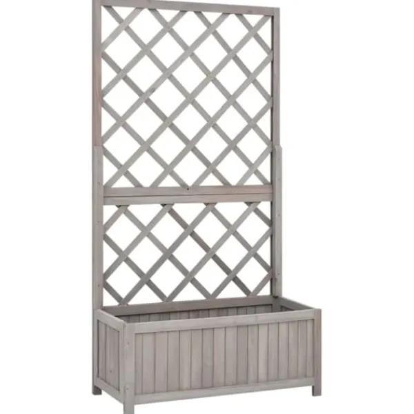 Krukker & Plantebeholdere^Plantekasse med espalier 70x30x135 cm massivt fyrretræ grå - Plantekasse - Plantekasser - Home & Living