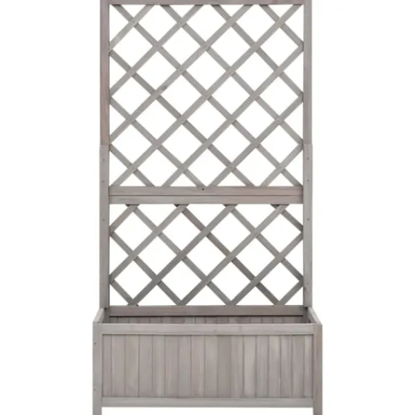 Krukker & Plantebeholdere^Plantekasse med espalier 70x30x135 cm massivt fyrretræ grå - Plantekasse - Plantekasser - Home & Living