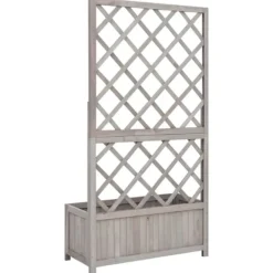 Krukker & Plantebeholdere^Plantekasse med espalier 70x30x135 cm massivt fyrretræ grå - Plantekasse - Plantekasser - Home & Living