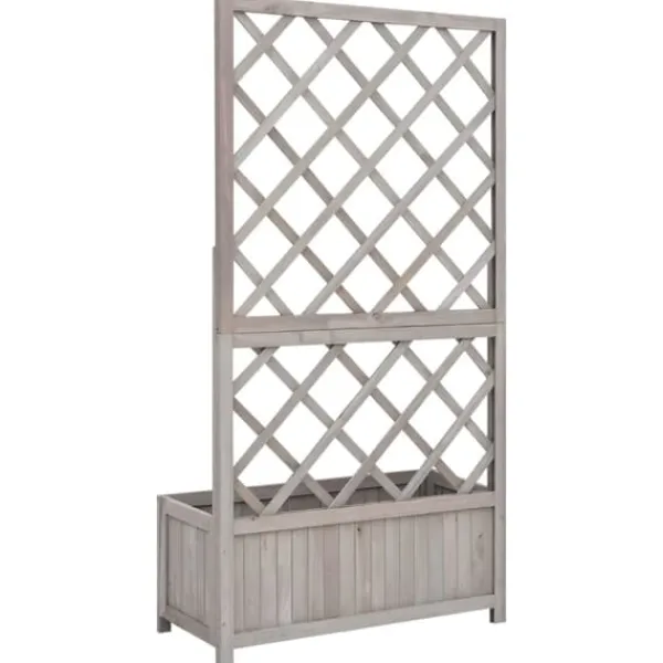 Krukker & Plantebeholdere^Plantekasse med espalier 70x30x135 cm massivt fyrretræ grå - Plantekasse - Plantekasser - Home & Living