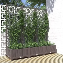 Clearance Plantekasse med espalier - Velegnet til udendørs brug | Størrelse: 120x40x121,5 cm | Farve: Brun Plantningsbænke