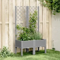 Best Plantekasse med espalier - Klatreplante støtte | Størrelse: 80x40x142 cm | Farve: Lysegrå Krukker & Plantebeholdere