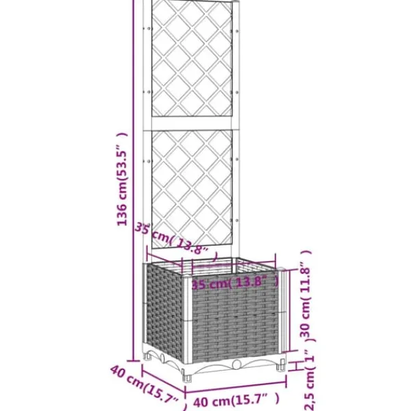 Online Plantekasse med espalier - Velegnet til klatreplanter | Størrelse: 40x40x136 cm | Farve: Sort Krukker & Plantebeholdere