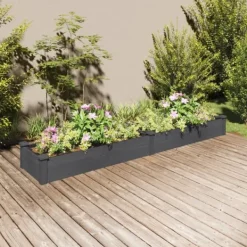 Discount Plantekasse med foring i fyrretræ - Højbed | Størrelse: 240x45x25 cm | Farve: Grå Plantningsbænke