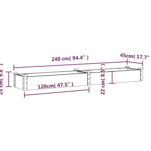 Discount Plantekasse med foring i fyrretræ - Højbed | Størrelse: 240x45x25 cm | Farve: Grå Plantningsbænke
