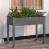 Plantningsbænke^Plantekasse med foring og hjul - Massivt fyrretræ | Størrelse: 118x59x80 cm | Farve: Grå