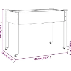 Plantningsbænke^Plantekasse med foring og hjul - Massivt fyrretræ | Størrelse: 118x59x80 cm | Farve: Grå