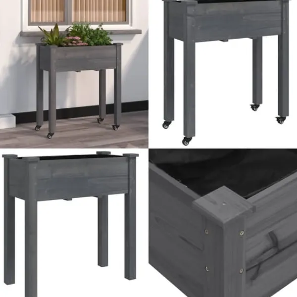 New Plantekasse med foring 71x37x80 cm massivt fyrretræ grå - Plantekasse - Plantekasser - Home & Living Plantningsbænke