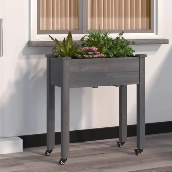 New Plantekasse med foring 71x37x80 cm massivt fyrretræ grå - Plantekasse - Plantekasser - Home & Living Plantningsbænke