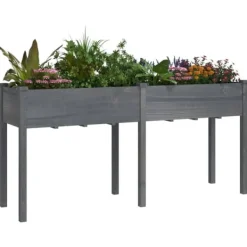 Sale Plantekasse med foring 161x45x76 cm - Massivt fyrretræ | Farve: Grå Plantningsbænke