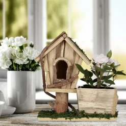 Til Fugle & Småvildt^Plantekasse med fuglehus, 25x23x12 cm, Natur