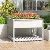 New Plantekasse med hylde - Højbede i massivt fyrretræ | Størrelse: 111,5x111,5x81 cm | Farve: Hvid Plantningsbænke