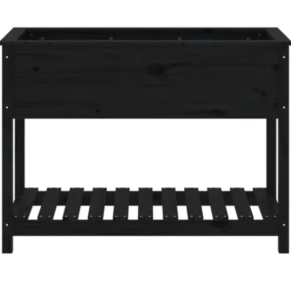 New Plantekasse med hylde i massivt fyrretræ - Ergonomisk design | Størrelse: 111,5x54x81 cm | Farve: Sort Plantningsbænke