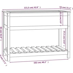 New Plantekasse med hylde i massivt fyrretræ - Ergonomisk design | Størrelse: 111,5x54x81 cm | Farve: Sort Plantningsbænke