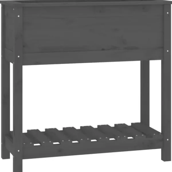 Best Plantekasse med hylde i massivt fyrretræ - Ergonomisk højbed | Størrelse: 82,5x34,5x81 cm | Farve: Grå Plantningsbænke