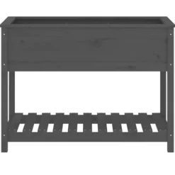 Plantningsbænke^Plantekasse med hylde i massivt fyrretræ - Højbed til blomster | 111,5x54x81 cm | Farve: Grå