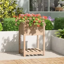 Plantningsbænke^Plantekasse med hylde i massivt fyrretræ | Størrelse: 54x54x81 cm