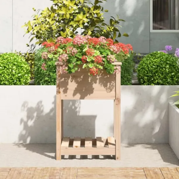 Plantningsbænke^Plantekasse med hylde i massivt fyrretræ | Størrelse: 54x54x81 cm