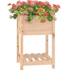 Plantningsbænke^Plantekasse med hylde i massivt fyrretræ | Størrelse: 54x54x81 cm