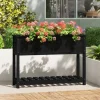 Clearance Plantekasse med hylde i massivt fyrretræ - Ergonomisk design | Størrelse: 111,5x34,5x81 cm | Farve: Sort Plantningsbænke