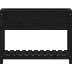 Clearance Plantekasse med hylde i massivt fyrretræ - Ergonomisk design | Størrelse: 111,5x34,5x81 cm | Farve: Sort Plantningsbænke