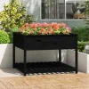 Plantningsbænke^Plantekasse med hylde i massivt fyrretræ - Ergonomisk højbed | Størrelse: 111,5x111,5x81 cm | Farve: Sort