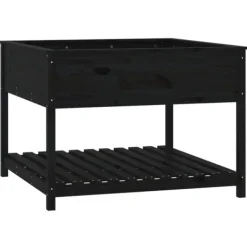 Plantningsbænke^Plantekasse med hylde i massivt fyrretræ - Ergonomisk højbed | Størrelse: 111,5x111,5x81 cm | Farve: Sort