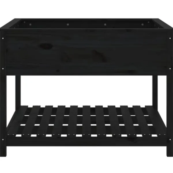 Plantningsbænke^Plantekasse med hylde i massivt fyrretræ - Ergonomisk højbed | Størrelse: 111,5x111,5x81 cm | Farve: Sort