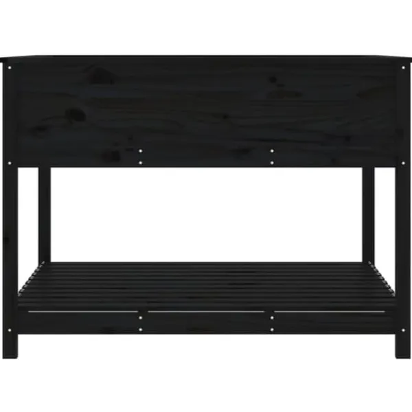 Plantningsbænke^Plantekasse med hylde i massivt fyrretræ - Ergonomisk højbed | Størrelse: 111,5x111,5x81 cm | Farve: Sort