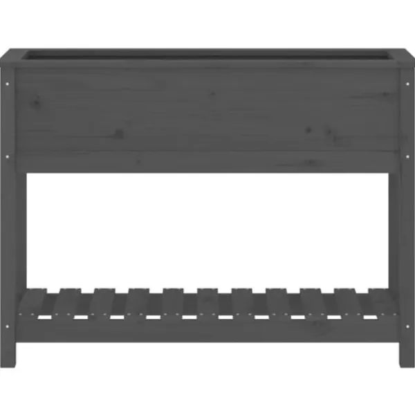 Clearance Plantekasse med hylde i massivt fyrretræ - Ergonomisk højbed | Størrelse: 111,5x34,5x81 cm | Farve: Grå Plantningsbænke