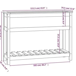 Clearance Plantekasse med hylde i massivt fyrretræ - Ergonomisk højbed | Størrelse: 111,5x34,5x81 cm | Farve: Grå Plantningsbænke
