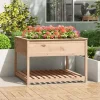 Outlet Plantekasse med hylde i massivt fyrretræ - Højbed | Størrelse: 111,5x111,5x81 cm Plantningsbænke