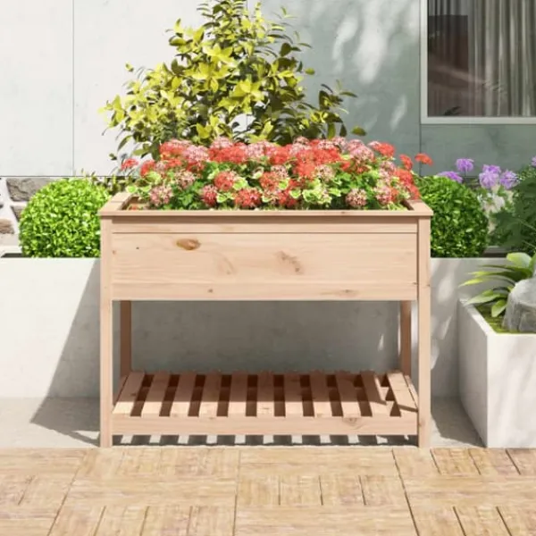 Outlet Plantekasse med hylde i massivt fyrretræ - Højbed | Størrelse: 111,5x111,5x81 cm Plantningsbænke
