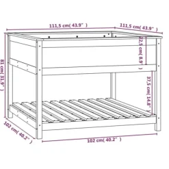 Outlet Plantekasse med hylde i massivt fyrretræ - Højbed | Størrelse: 111,5x111,5x81 cm Plantningsbænke