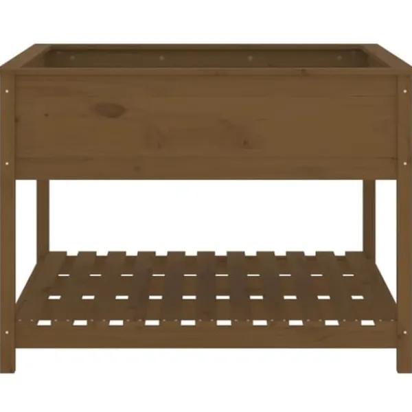 Plantningsbænke^Plantekasse med hylde i massivt fyrretræ - Ergonomisk | Størrelse: 111,5x111,5x81 cm | Farve: Brun