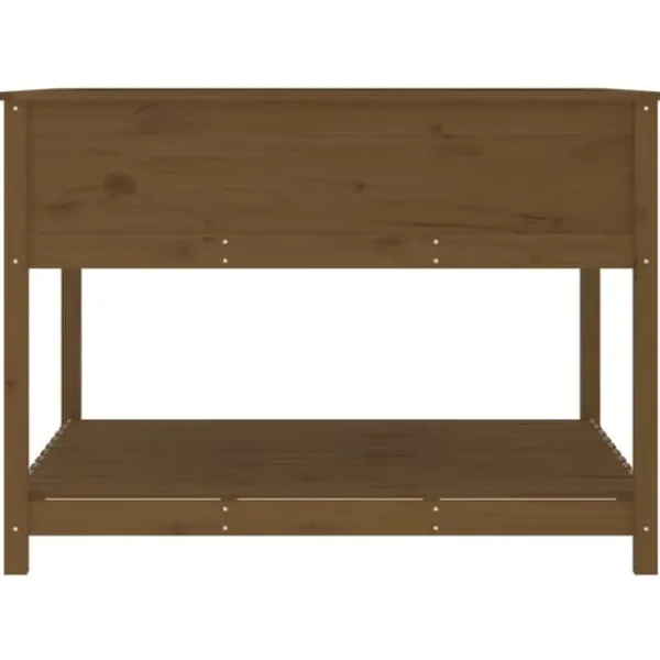 Plantningsbænke^Plantekasse med hylde i massivt fyrretræ - Ergonomisk | Størrelse: 111,5x111,5x81 cm | Farve: Brun