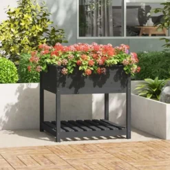 Plantningsbænke^Plantekasse med hylde 82,5x82,5x81 cm massivt fyrretræ grå - Plantekasse - Plantekasser - Home & Living