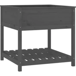 Plantningsbænke^Plantekasse med hylde 82,5x82,5x81 cm massivt fyrretræ grå - Plantekasse - Plantekasser - Home & Living