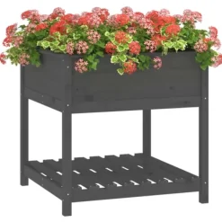 Plantningsbænke^Plantekasse med hylde 82,5x82,5x81 cm massivt fyrretræ grå - Plantekasse - Plantekasser - Home & Living