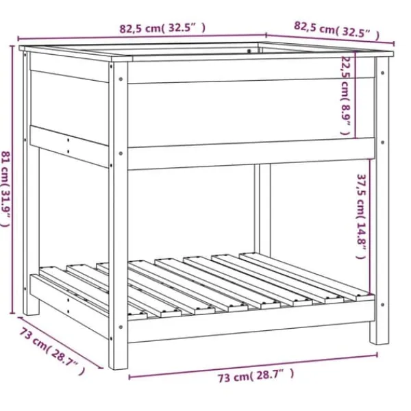Plantningsbænke^Plantekasse med hylde 82,5x82,5x81 cm massivt fyrretræ grå - Plantekasse - Plantekasser - Home & Living