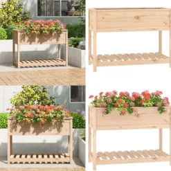 Best Plantekasse med hylde 111,5x54x81 cm massivt fyrretræ - Plantekasse - Plantekasser - Home & Living Plantningsbænke