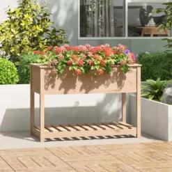 Best Plantekasse med hylde 111,5x54x81 cm massivt fyrretræ - Plantekasse - Plantekasser - Home & Living Plantningsbænke