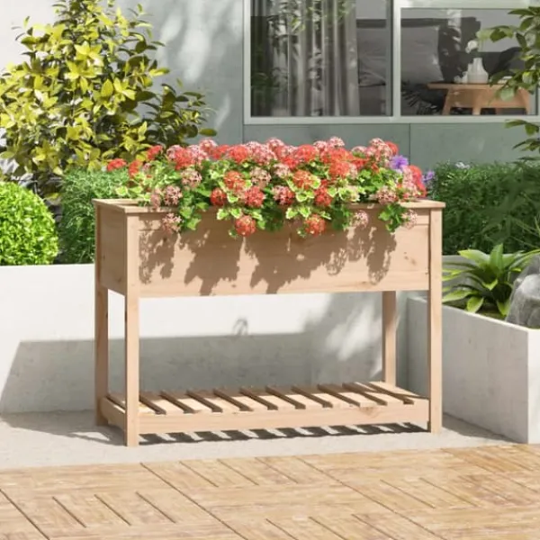 Best Plantekasse med hylde 111,5x54x81 cm massivt fyrretræ - Plantekasse - Plantekasser - Home & Living Plantningsbænke